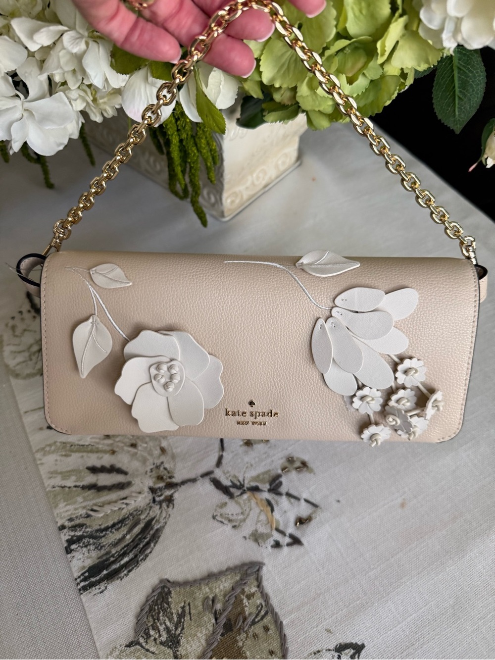 kate spade Blush Pink Floral Appliqué Chain Shoulder Bag